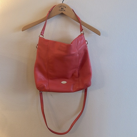 Coach Isabelle Pebbled Leather Hobo Crossbody Tote Purse Burnt Orange Red - Picture 4 of 15